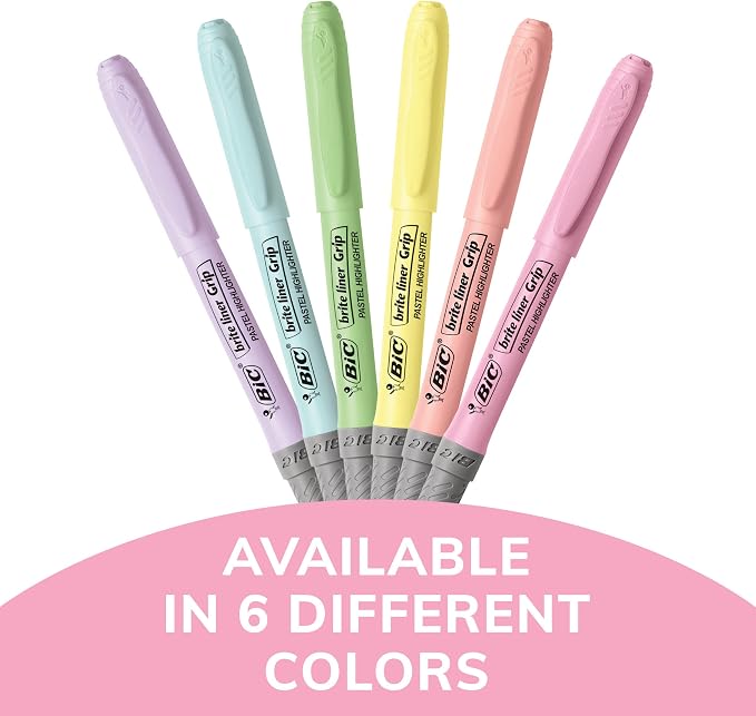 BIC Brite Liner Grip Pastel Highlighter Set, Chisel Tip, 6-Count Pack of Pastel - Image 2