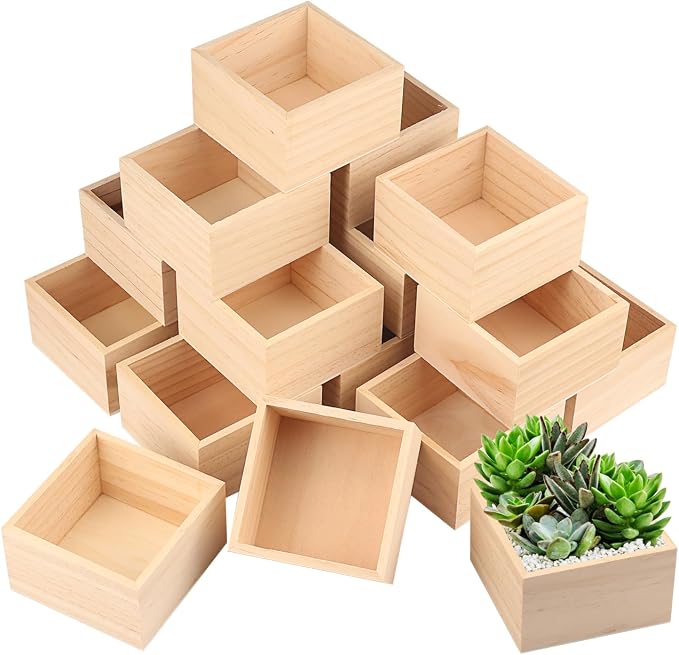 GNIEMCKIN 20 Pack 4 x 4 Inch Unfinished Small Square Wooden Box, Rustic by GNIEMCKIN