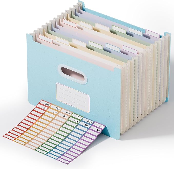 ThinkTex 12-Pocket Accordion File Organizer, Upright Open Top, Monthly Tabs by ThinkTex