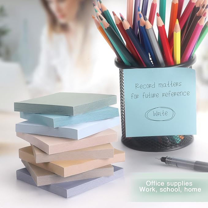 Vintage Colors Sticky Notes 3x3 inch, 8 Pads, Self-Stick Note Pads, Super Sticky Self-Adhesive Sticky Notes, 8 Pads/Pack, 80 Sheets/Pad-DeskLoop Office