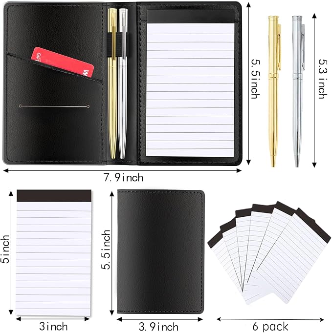 9 Pieces Mini Pocket Notepad Set, Included Leather Pocket Note Pad Holder - Image 3