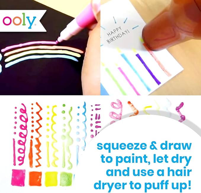 Ooly Puffy Paint Neon Gel Pens 2 Pack (12 Pens), 3D Foam Texture Painting Magic Puffy Pen, Creative and Fun Pens for Kids Arts and Crafts Drawing Supplies-DeskLoop Office