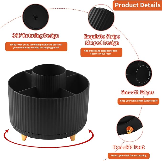 Desk Pencil Pen Holder, 5 Slots 360°Degree Rotating Pen Organizers - Image 6