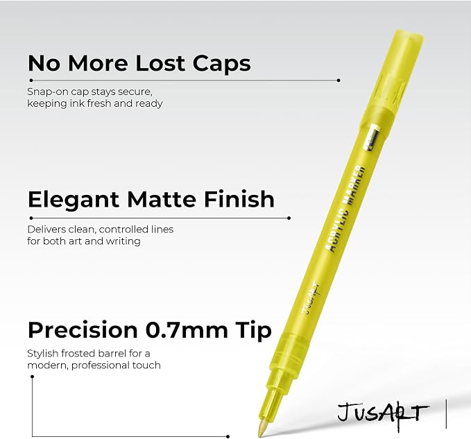 JusArt 6 Pack Gold Permanent Markers, 0.7mm Fine Point Gold Acrylic Markers - Image 4