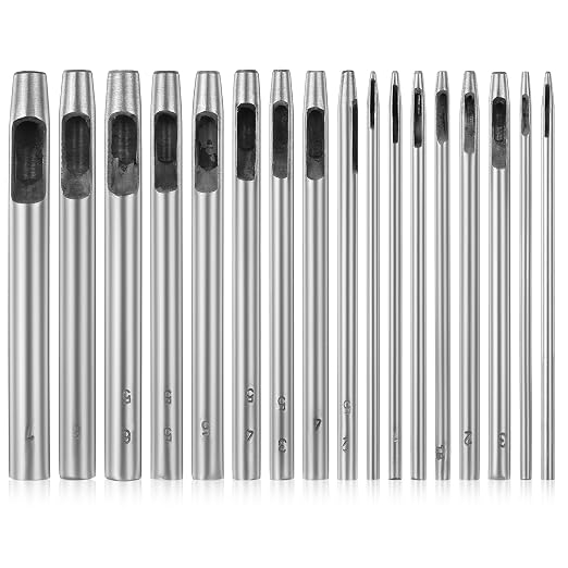 17 PCS Leather Hole Punch, 0.5-7mm Hollow Punch Set Metal Round Leather Punches by Unknown