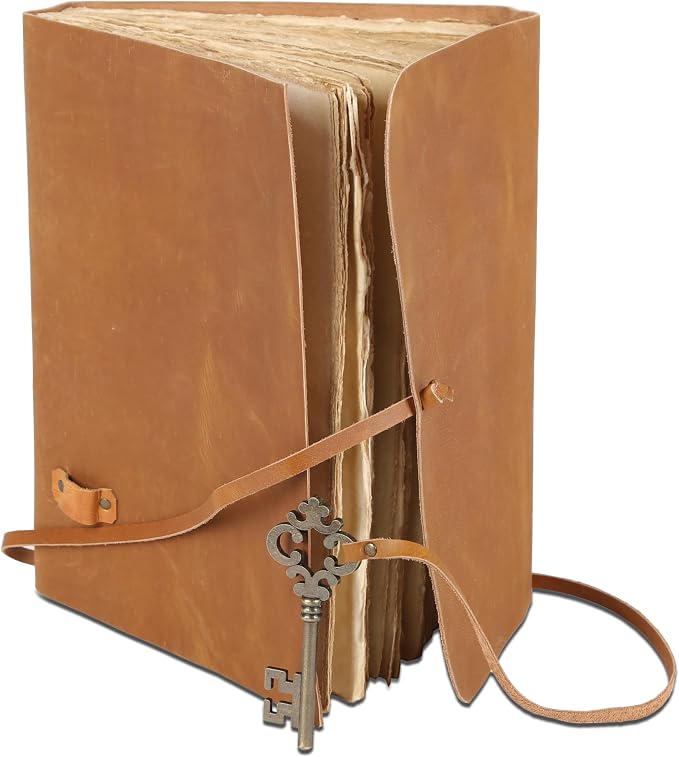 Leather Journal with Deckle Edge Paper 8x6 inch and Vintage Key | Handmade - Image 5