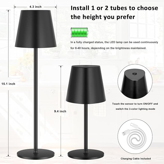 Kakanuo Cordless Table Lamp, 3 Color Stepless Dimming, 5000mAh Rechargeable - Image 9