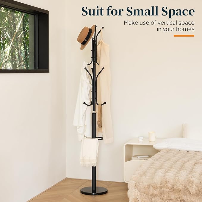 Yoobure Metal Coat Rack Freestanding with Marble Base, Coat Tree with 12 Hooks & Umbrella Holder, Coat Hanger Stand for Corner Entryway Bedroom Office, Heavy Duty Coat Rack Stand for Clothes Hats Bags-DeskLoop Office
