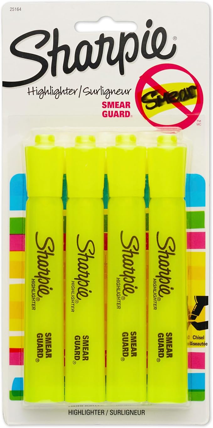 Sharpie Tank Yellow Highlighters Marker Set, Study Essentials, Chisel Tip by Unknown