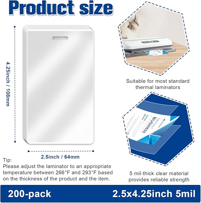 200 Pieces 5 Mil 2 1/2" x 4 1/4" Luggage Laminating Pouches Without Rope Clear Thermal Laminate Pouch Tags with Slot Hole for Pass Cards Student ID (200, 5 Mil-No Loops)-DeskLoop Office