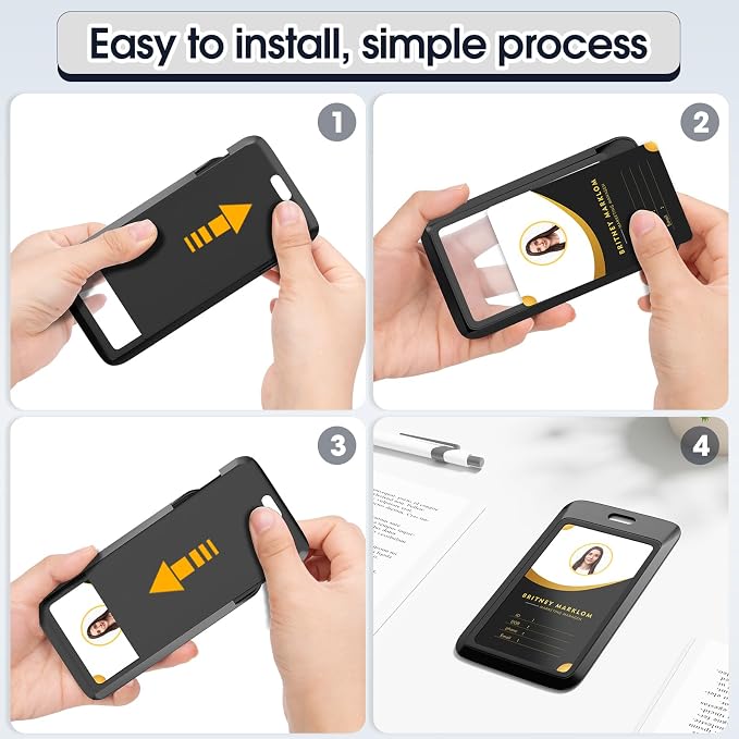 4 Pack Sliding Black ID Badge Holder, Heavy Duty Plastic ID Badge - Image 6