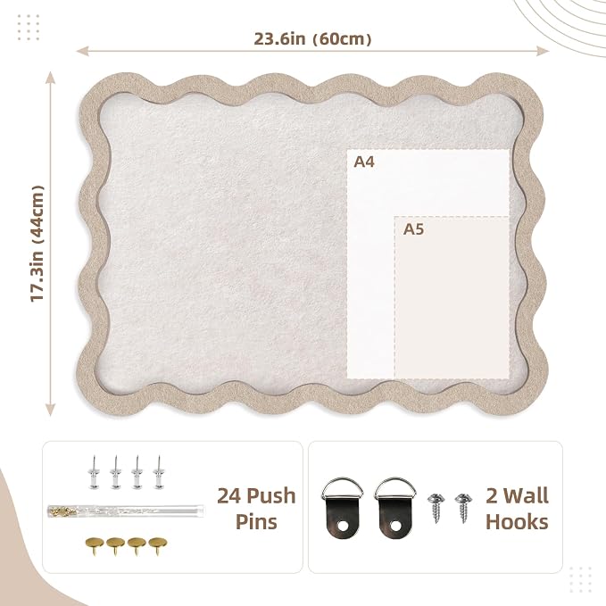 VABAMNA Scalloped Felt Bulletin Board 24"x18", Felt Cork Board Alternative - Image 5