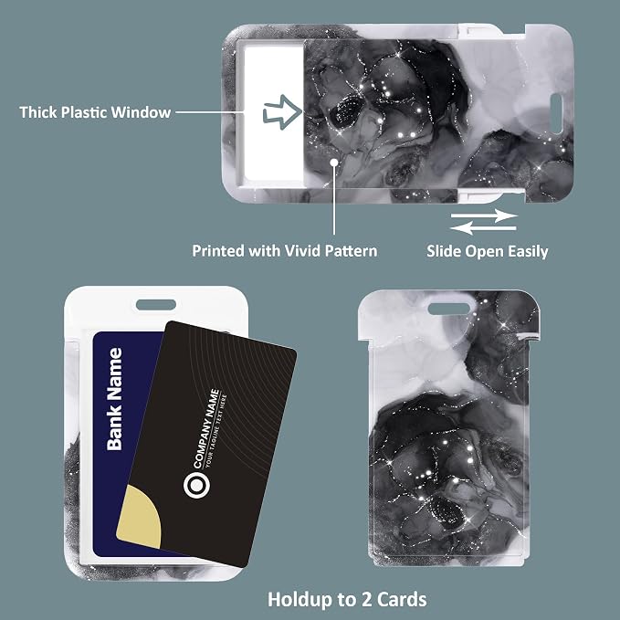 ID Badge Holder with Keychain, Spring Rope, and Metal Ring – Slide-Open Plastic - Image 2