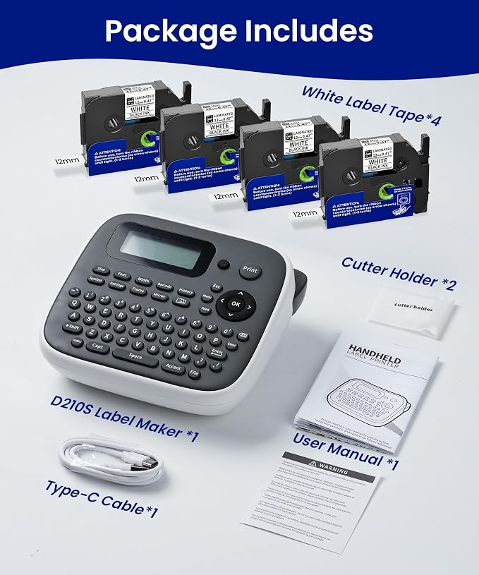Label Maker Machine with 4 Tapes, 12mm Laminated Waterproof-Labels, D210s - Image 9
