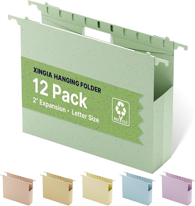 XINGIA Plastic Hanging File Folders Letter Size, 12 Pack 2" Expansion Extra by Unknown