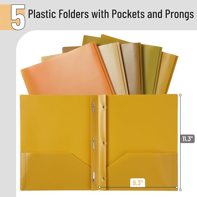 Mr. Pen- Plastic Folders with Pockets and Prongs, 5 Pack, Letter Size | Gold - Image 2