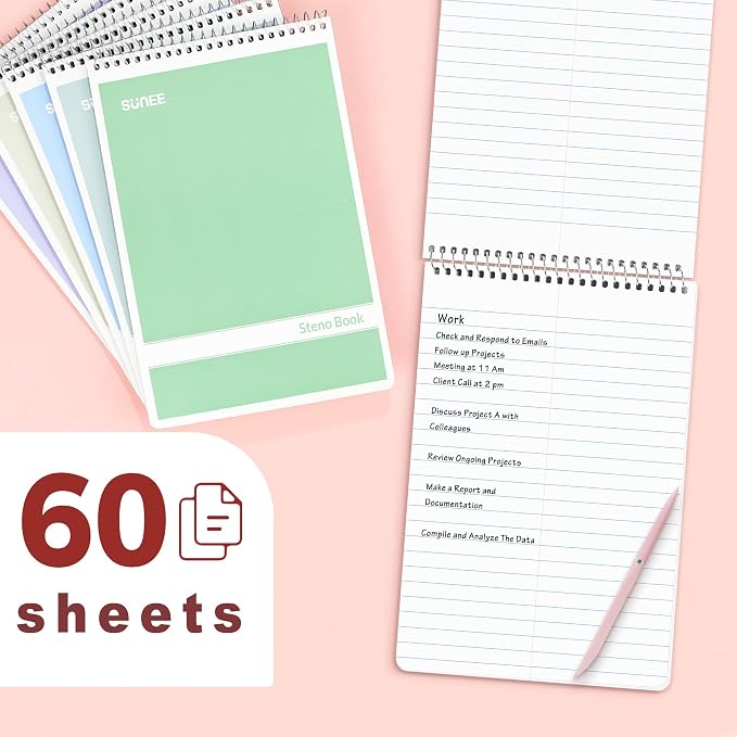 SUNEE 12 Pack Steno Pads 6x9 Inch, Gregg Rule, 60 Sheets, 6 Assorted Color Top - Image 3