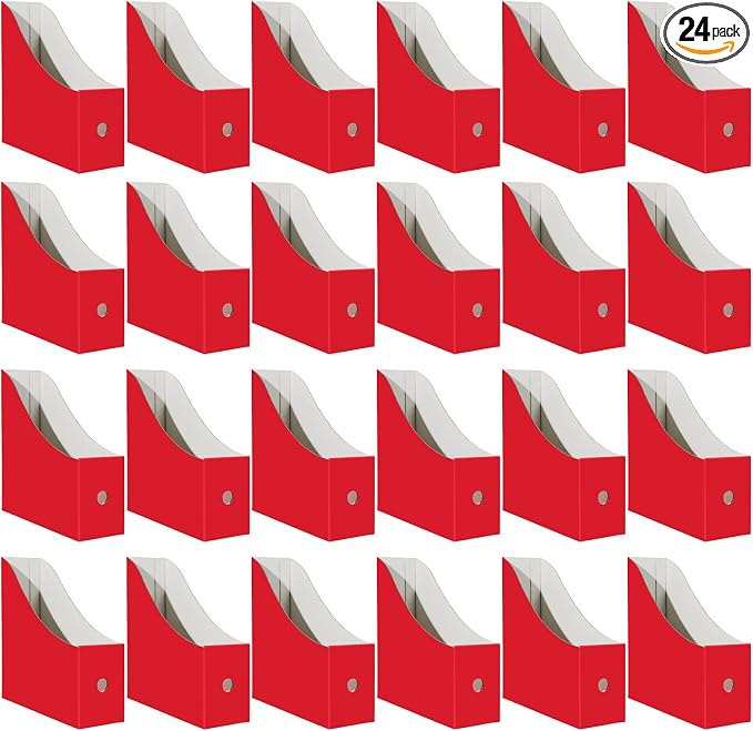 Limitliho 24 Pack Red Cardboard Magazine Holder, Sturdy Book Bins by Limitliho