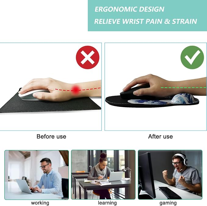 Mouse Pad with Wrist Support, Ergonomic Mouse Pad with Memory Foam Wrist Rest - Image 2