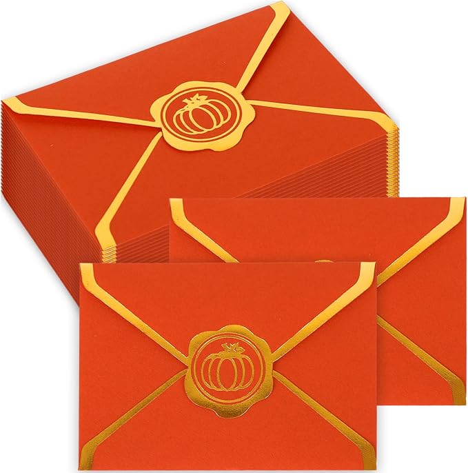 JarThenaAMCS 50Pcs Fall Mini Greeting Card Envelopes Bulk Orange Gift Card by JarThenaAMCS