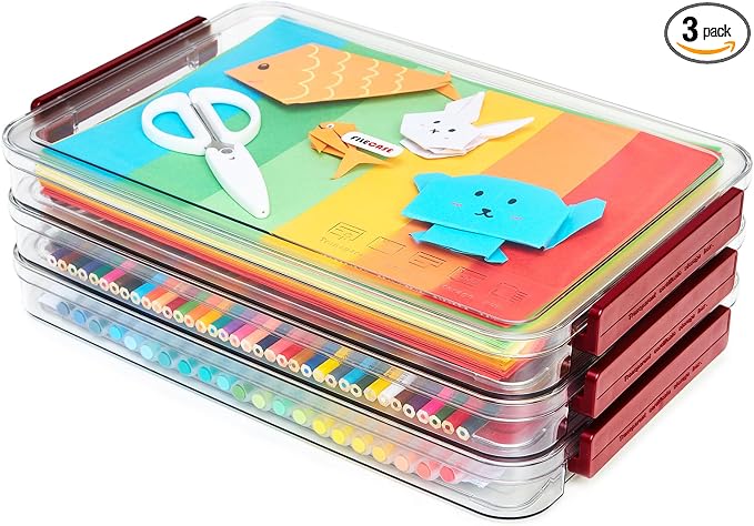 CATOOMUU 3-Pack 9x13 Shallow Flat Clear Plastic Project Case Storage Box | by CATOOMUU