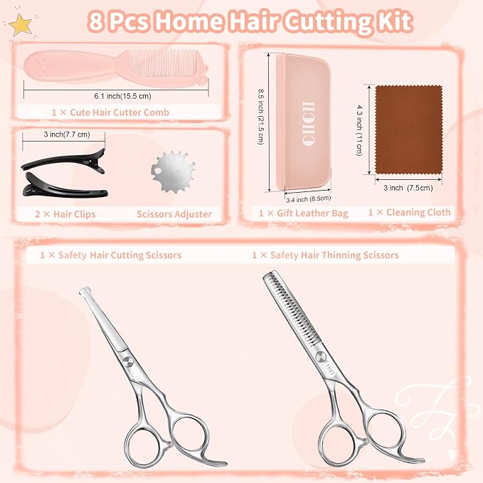 CIICII Kids Hair Cutting Scissors Shears Kit, Safety Round Tip Barber Haircut - Image 6