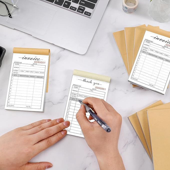 6 Pack Thank You Receipt Book, 3.4x5.5" Handheld 2-Part Carbonless Sales - Image 5