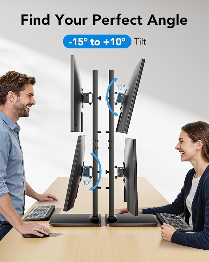 HUANUO Dual Monitor Stand, Vertical Monitor Mount for Two Screens 13 to 34 Inch, Freestanding Monitor Riser with Swivel, Tilt, Rotation and 13 Height Settings, Max Load 44 lbs, Max VESA 100x100-DeskLoop Office