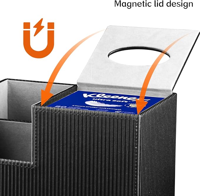 Tissue Box Cover Square with Storage, PU Leather Cube Tissue Box Holder - Image 4