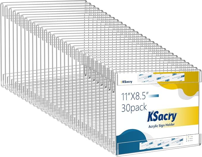 KSacry 30 Pcs Acrylic Sign Holder 11 x 8.5, Horizontal Wall Mount Sign Holders by KSacry