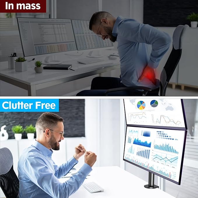 MOUNTUP Dual Monitor Stand, Vertical Monitor Mount for 2 Max 32 inch Stack Screen Monitors, Height Adjustable, Swivel, Tilt Monitor Desk Mount with C Clamp Grommet Base, MU3004-DeskLoop Office