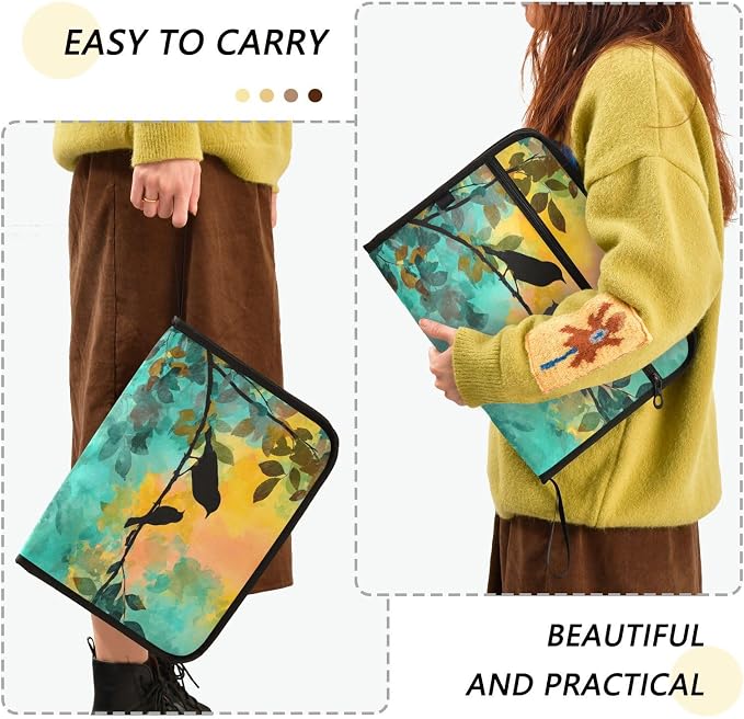 Black Bird Orange Green Accordion File Organizer Expanding Document Folder - Image 4