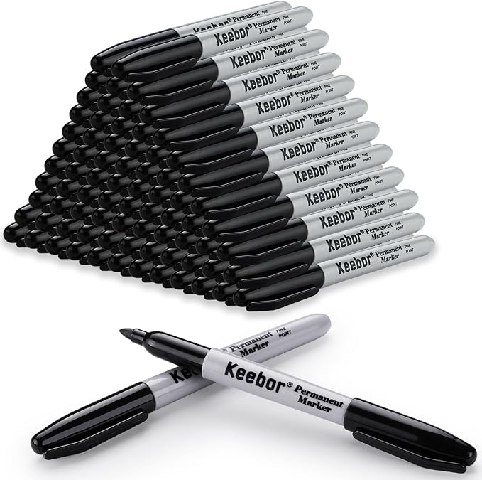 Keebor Black Permanent Markers Bulk of 100 Pack, Fine Point Permanent Marker Set by Keebor