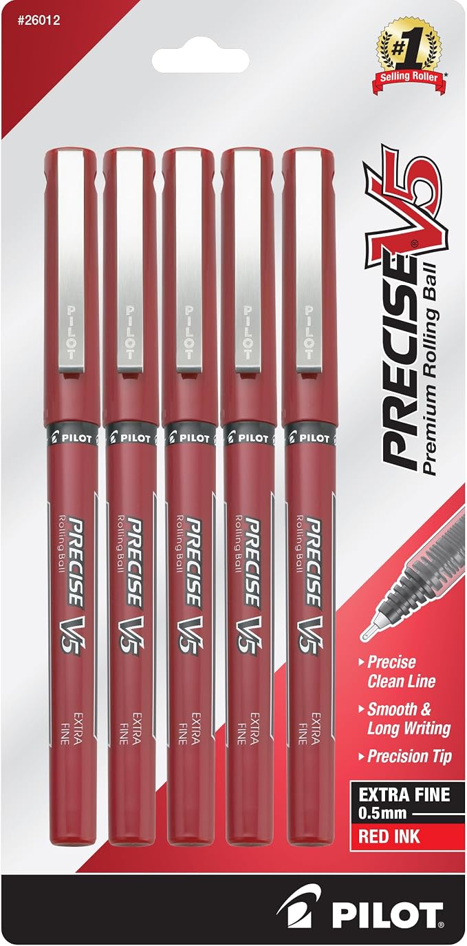 Pilot Precise V5 Rollerball Pens, Extra Fine Point 0.5 mm Red Pens, Journaling by PilotCorporationofAmerica