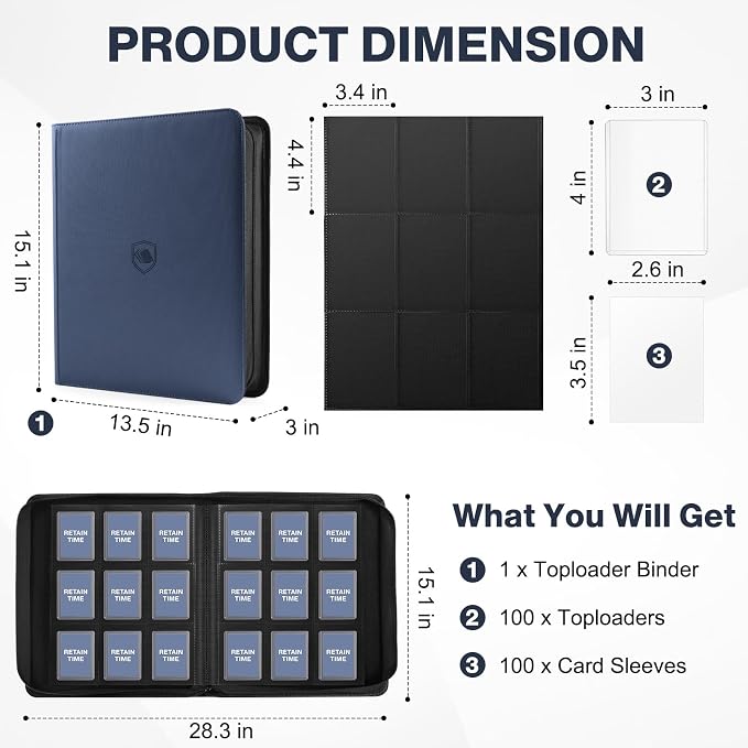 Toploader Binder, Holds 360 Toploaders, 100 Toploaders INCLUDED, 9-Pocket PU - Image 2