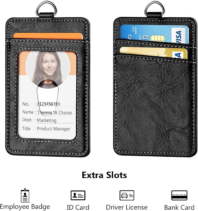 Leather Badge Holder and Adjustable Retractable Lanyards, Quick Release Buckle - Image 3