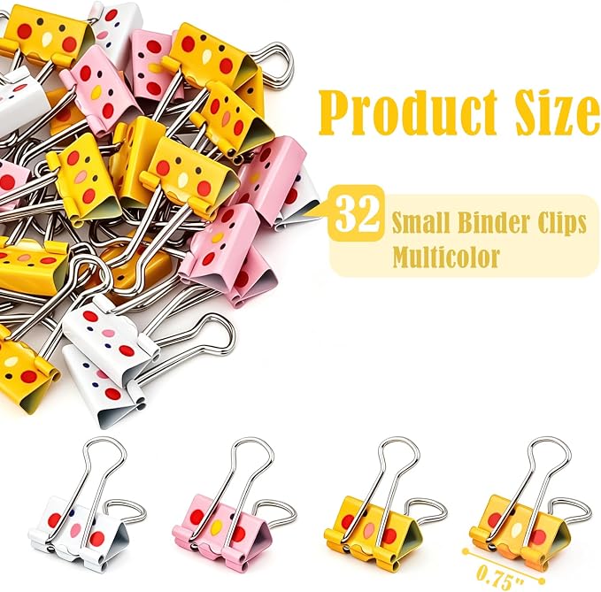 BAYTORY 32Pcs Cute Binder Clips, 3/4 Inch Small Binder Clips, Colored Paper Clip - Image 2