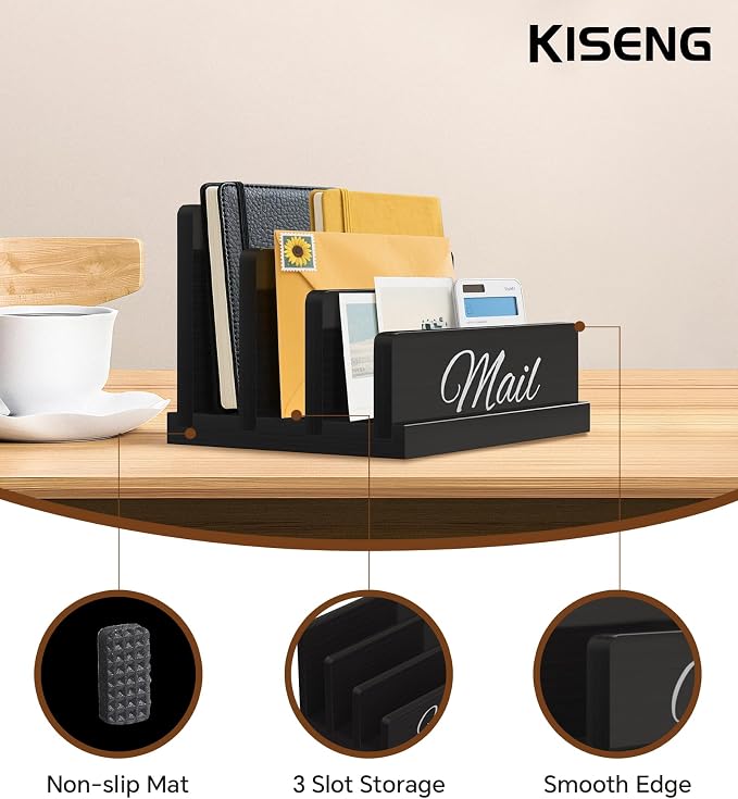 Mail Organizer for Desk, Wooden Mail Holder - Image 3