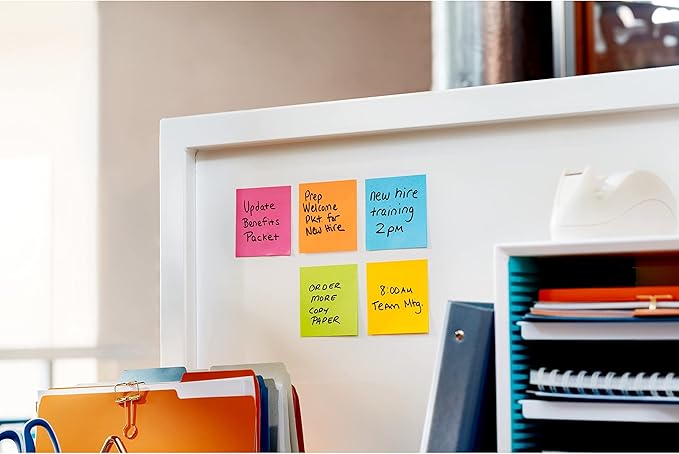 Post-it Super Sticky Notes, 3x3 in, 6 Pads, 2X The Sticking Power, Energy Boost Collection, Bright Colors (Orange, Pink, Blue, Green),Recyclable (654-6SSAU)-DeskLoop Office