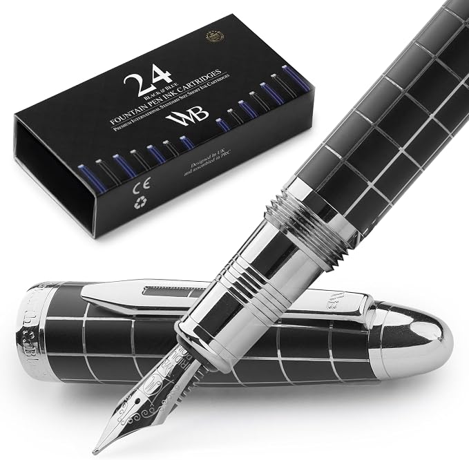 Wordsworth & Black Majesti Fountain Pen -, Luxury Case, Chrome Finish, Iridium by WordsworthBlack