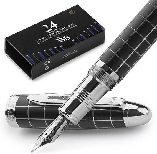 Wordsworth & Black Majesti Fountain Pen -, Luxury Case, Chrome Finish, Iridium by WordsworthBlack