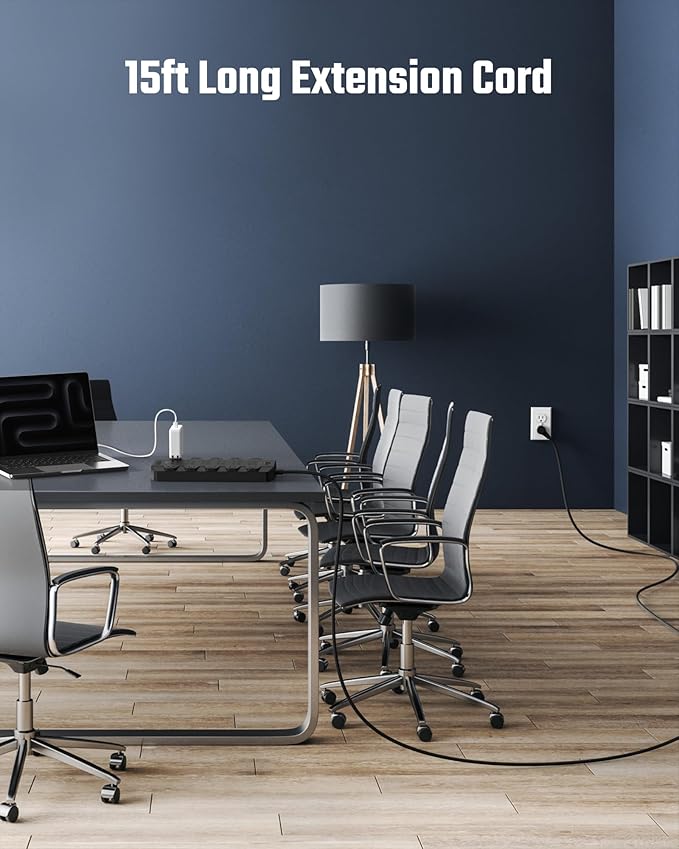 15 Ft Extension Cord Power Strips with Surge Protection, SUPERDANNY Surge Protector with 22 Outlets, 2 USB-C and 4 USB-A, 2100J, 15Ft Flat Plug Heavy Duty Extension Cord (1875W/15A) for Office, School-DeskLoop Office