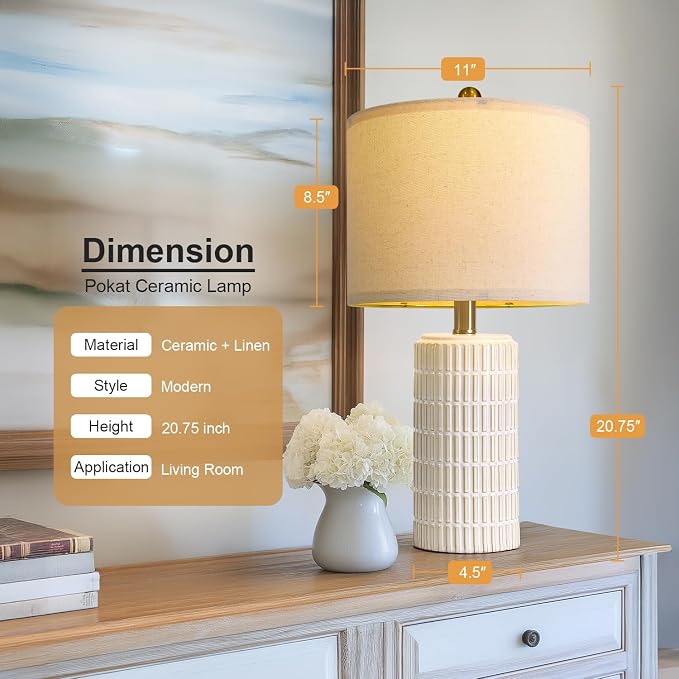PoKat 20.75" Small Modern Ceramic Table Lamps Set of 2 - Image 3