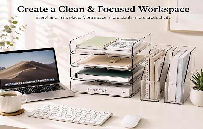 DCA Clear Acrylic Desk Organizer Set, 4 Tier Letter Tray - Image 5