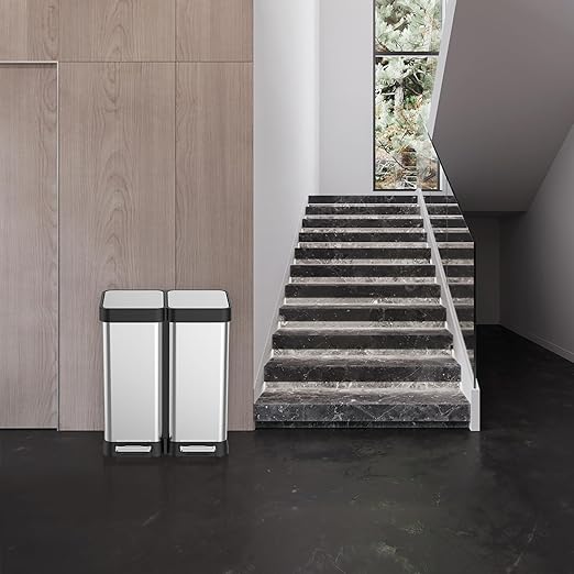 16 Gallon Dual Compartment Trash & Recycling Bin - Soft Close Lid Kitchen Garbage Can, Stainless Steel Step Pedal, Space Saving Design for Home/Office (60L 2x30L, No Inner Bucket)-DeskLoop Office