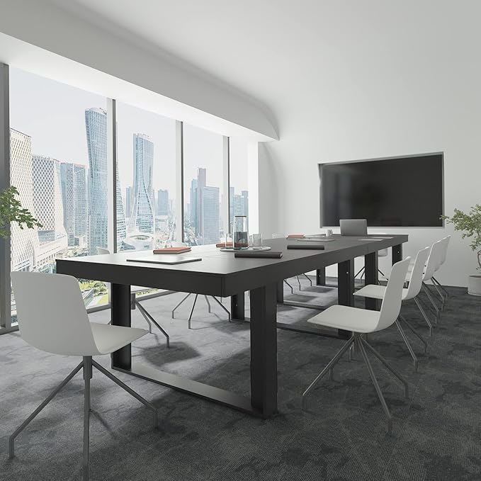 ECACAD 7FT Conference Table for 6-8 People, Large Rectangular Meeting Table, Modern Seminar Table for Office Meeting Conference Room, Black and Deep Brown (86.8”L x 47.2”W x 29.4”H)-DeskLoop Office