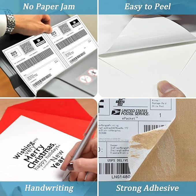 50 Half Sheet Self Adhesive Shipping Labels, 8.5" x 5.5" Address Labels for Laser & Inkjet Printers(50 labels-25 Sheet)-DeskLoop Office
