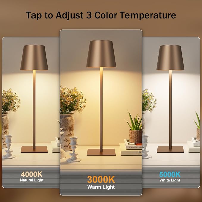 Kakanuo Brown Cordless Rechargeable Table Lamp, 2 Pack Portable Desk Lamp - Image 2