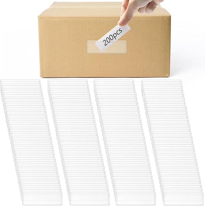 Hedume 200 Pack Label Holders, 3 x 1 Inch Clear Adhesive Shelf Tag, PVC Index by Hedume
