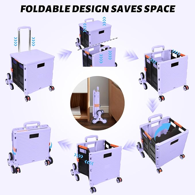 FELICON SELORSS Folding Utility Climber Cart Portable Rolling Crate-Purple | - Image 4